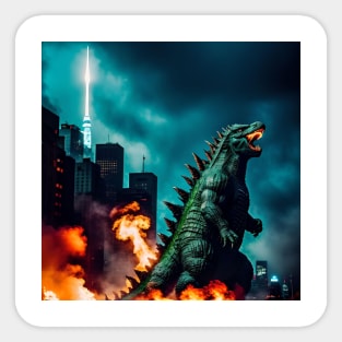 Godzilla in a city on fire Sticker